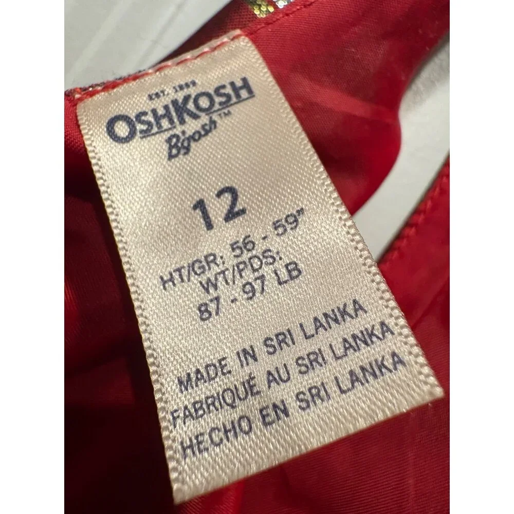 OshKosh Bgosh Girls Red & Gold Striped‎ Holiday Dress Size 12 Polyester/Cotton